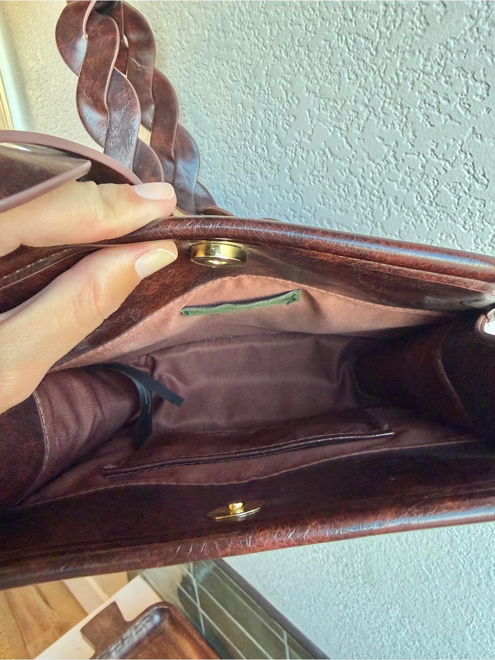 Anthropologie Faux Leather Bag. Beautiful braided strap. New. Never used. - Picture 6 of 7